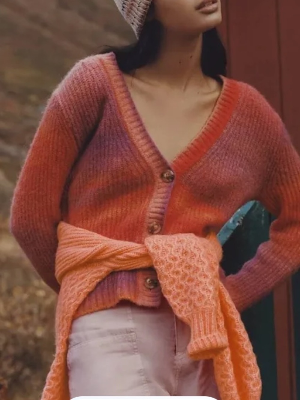 Anthropologie Maeve Hallie Space-Dyed Cardigan Pink Orange Combo Size L